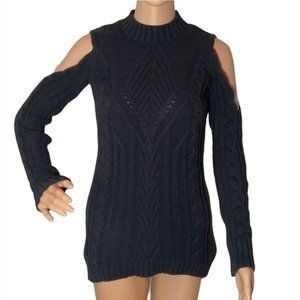 Jessica Simpson Black Cable Knit Cold Shoulder Mock Turtle Sweater